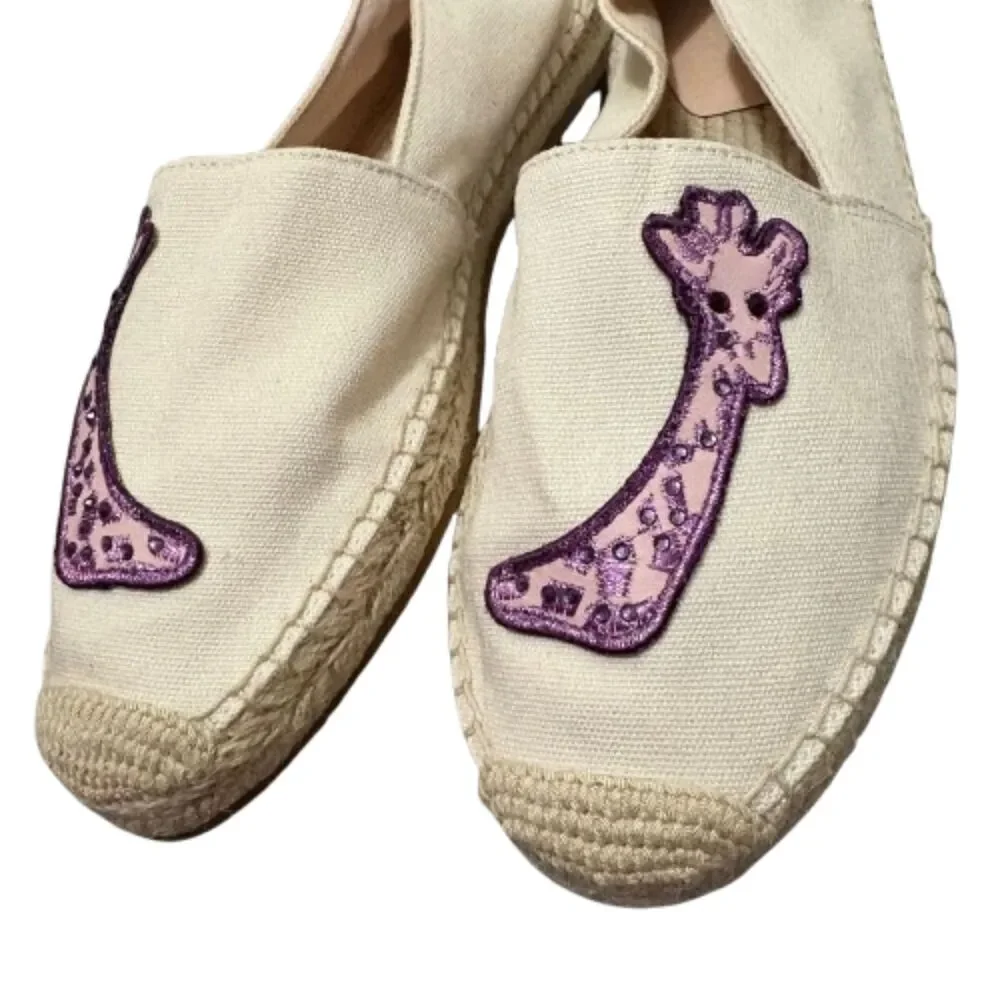 Kate Spade Garden Giraffe Espadrilles Cream Canvas Pink Novelty Applique Size 8B